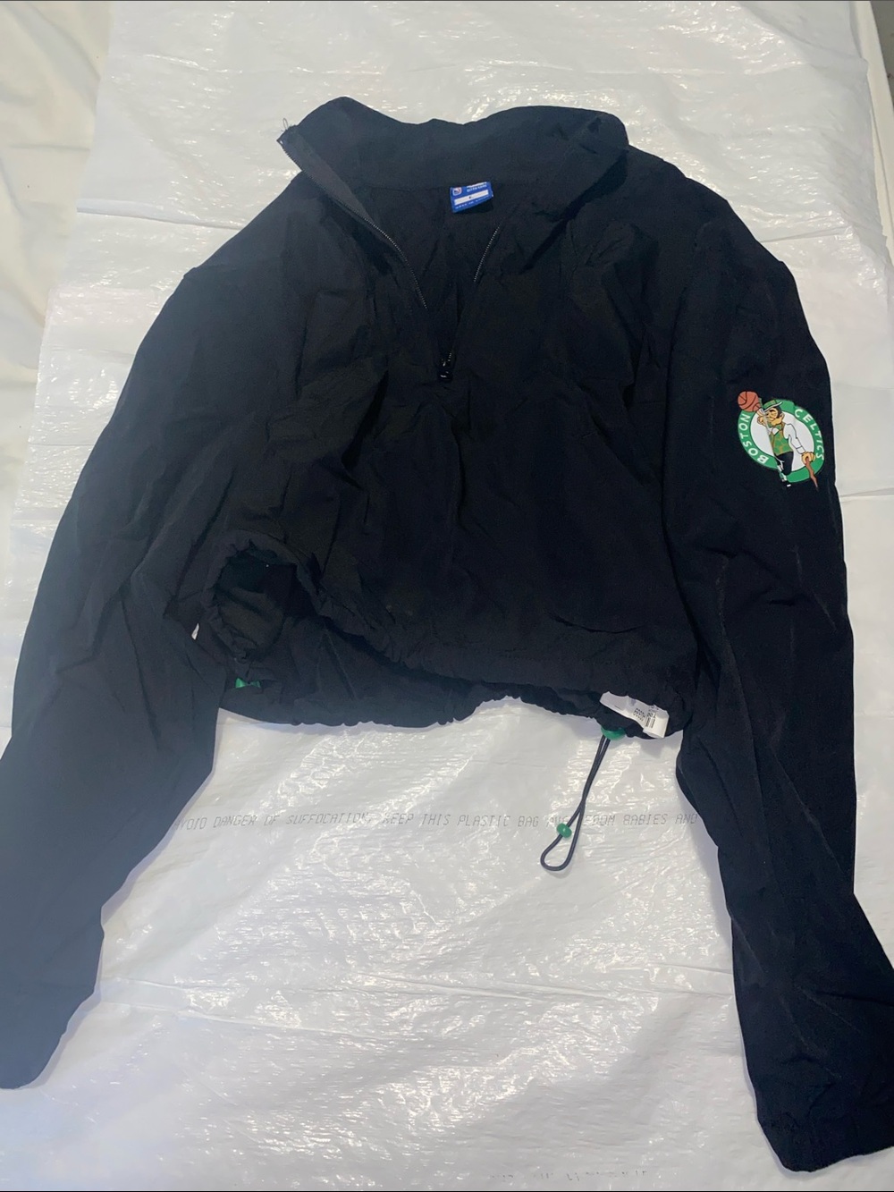 Black Boston Celtics Cropped Windbreaker Jacket